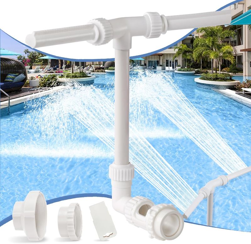 Photo 1 of ***USED MISSING PARTS***Swimming Pool Waterfall Fountain Spray - 2 Fountain Heads Water Sprinkler, Cool & Warm Pool Spa Water Temperatures, Water Fun Pool Aerator Backyard Decor for above & In-ground Indoor Outdoor Pools
