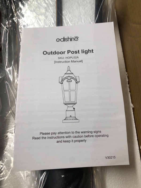 Photo 2 of ***USED - LIKELY MISSING PARTS - UNABLE TO VERIFY FUNCTIONALITY***
EDISHINE Dusk to Dawn Outdoor Post Light with Pier Mount Base, Black Roman Waterproof Pole Lantern Fixture, Water Ripple Glass Exterior Lamp Post Light for Driverway, Patio, Pathway