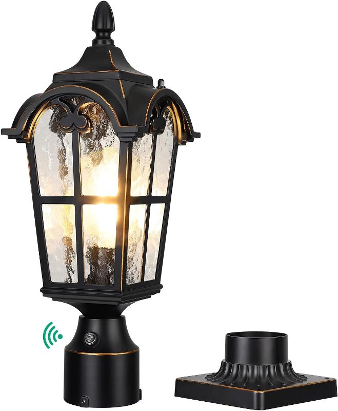 Photo 1 of ***USED - LIKELY MISSING PARTS - UNABLE TO VERIFY FUNCTIONALITY***
EDISHINE Dusk to Dawn Outdoor Post Light with Pier Mount Base, Black Roman Waterproof Pole Lantern Fixture, Water Ripple Glass Exterior Lamp Post Light for Driverway, Patio, Pathway