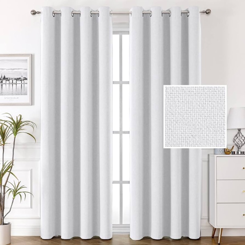 Photo 1 of ** SEALED** Blackout Linen Curtains Thermal Curtains for Living Room Textured Burlap Curtains with Double Face Linen Grommet Soundproof Bedroom Curtains 52 x 84 Inch, 2 Panels - Heather White