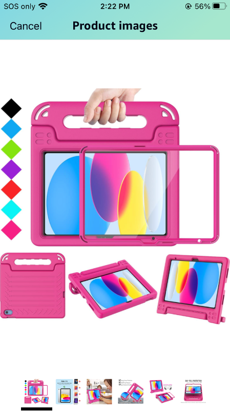 Photo 1 of ***STOCK PHOTO REFERENCE ONLY***
Portable Electric Device Cover for iPad 10th Generation 10.9 inch 2022, Pink Case with Built-in Screen Protector, Lightweight Shockproof Handle Stand Kid-Proof