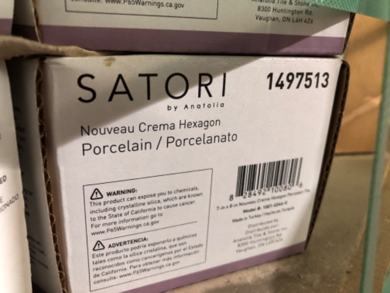 Photo 3 of *** PALLET OF GENERAL MERCHANDISE- SOLD AS IS- TRUCK/TRAILER PICKUP ONLY***
Satori 8" hexagon floor and wall tile-matte visual-sold by carton(9.37/carton)