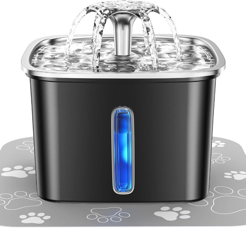 Photo 1 of ***STOCK PHOTO REFERENCE ONLY***
Veken Innovation Award Winner Stainless Steel Cat Water Fountain, 95oz/2.8L Automatic Pet Fountain Dog Water Dispenser with Replacement Filters & Silicone Mat for Cats, Dogs --WHITE