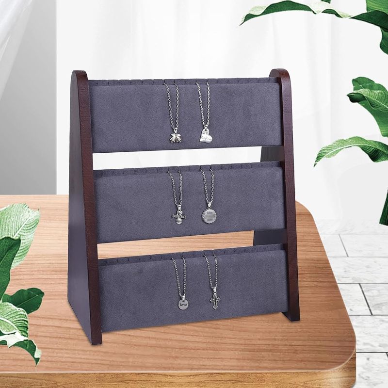 Photo 1 of ***STOCK PHOTO REFERENCE ONLY***kowaku Necklace Display Holder Pendant Bracelet Organizer Rack Sturdy Necklace Hanger Wood Chain Pendant Holder for Live Broadcast, Dark Grey