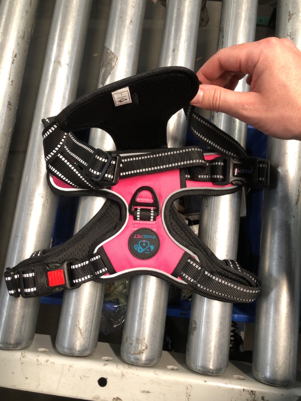 Photo 2 of (READ FULL POST) PHOEPET Reflective Dog Harness Large Breed Adjustable No Pull Vest with Handle 2 Metal Rings 3 Buckles [Easy to Put on & Take Off](L, Pink)