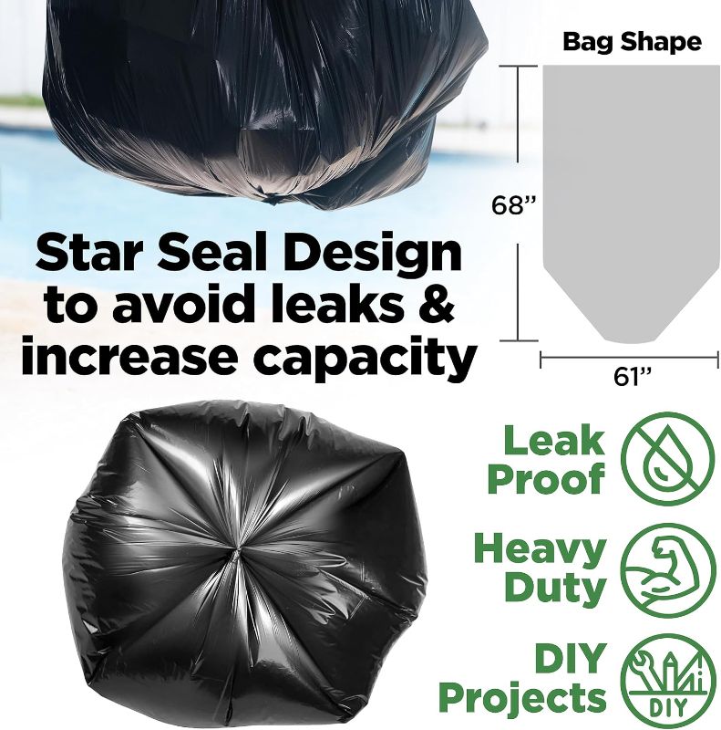 Photo 3 of (READ FULL POST) 95-96 Gallon Extra Large Trash Bags, 61x68” Black Garbage Can Liners, 1.2 Mil Thick (25 COUNT), Heavy-Duty 90 Gal, 95 Gal, 100 Gallon, 96 Gallon Trash Can Liners - Made In USA