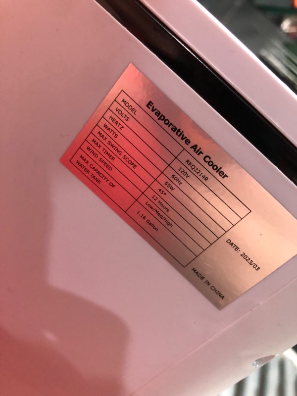 Photo 2 of ***USED - POWERS ON - UNABLE TO TEST FURTHER***
Portable Air Conditioners, 3-IN-1 Evaporative Air Cooler with Remote, 12H Timer & 1.16Gal Water Tank, 3 Modes 3 Speeds Portable Swamp Cooler, 45°Oscillation, Quiet AC Unit for Room Home Office Indoor