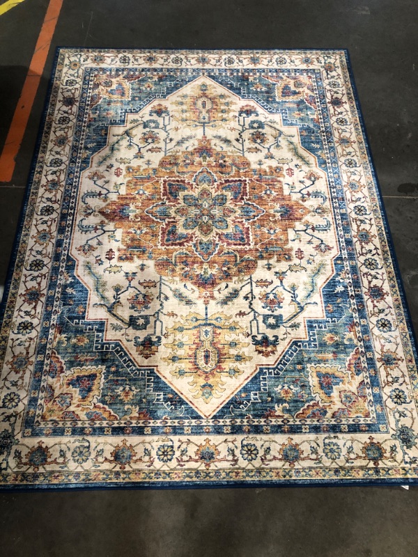 Photo 2 of (READ FULL POST) Gertmenian Printed Indoor Boho Area Rug - Non Slip, Ultra Thin, Super Strong, Printed Rug - Home Décor for Entryway, Bedroom, Living Room - 5x7 Standard, Soha Blue, 25047
