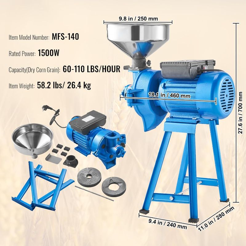 Photo 9 of **NON-REFUNDABLE** (READ FULL POST) 
VEVOR Electric Grain Mill Grinder, 1500W 110V Dry & Wet Spice Grinder, Commercial Corn Mill with Funnel, Thickness Adjustable Powder Machine, Heavy Duty Feed Flour Cereal Mill Wheat Grinders