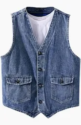 Photo 1 of *****STOCK IMAGE FOR SAMPLE*****
Men's Collard Denim Vest Casual Slim Fit Sleeveless Jacket Outdoor Jean Vests large 
