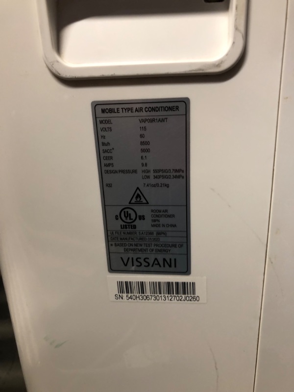 Photo 3 of ***USED - UNTESTED - MISSING PARTS - SEE COMMENTS***
Vissani 5,000 BTU 115-Volt Portable Air Conditioner for 150 sq. ft. Rooms Dehumidifies and Remote in White