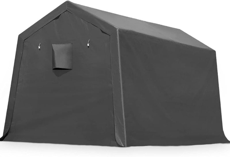 Photo 1 of ***STOCK PHOTO REFERENCE ONLY, SEE NOTES***ADVANCE OUTDOOR 8x14 ft Steel Metal Peak Roof Anti-Snow Portable Garage Shelter Storage Shed Carport for Motorcycle, Bike or Garden Tools with 2 Roll up Doors & Vents, Gray