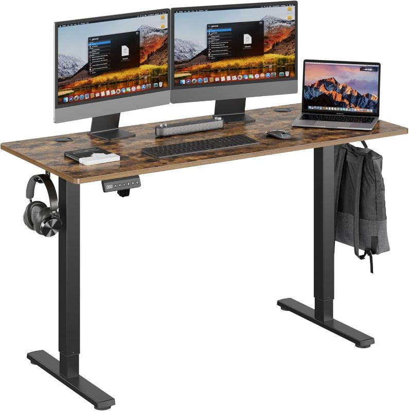 Photo 1 of *USED UNKNOWN MISSING PARTS*UPGRAVITY Height Adjustable Electric Standing Desk, 55 x 24 Inches Ergonomic Stand up Table, Sit Stand Home Office Desk with Splice Board, (RUSTIC BROWN 55 inches)