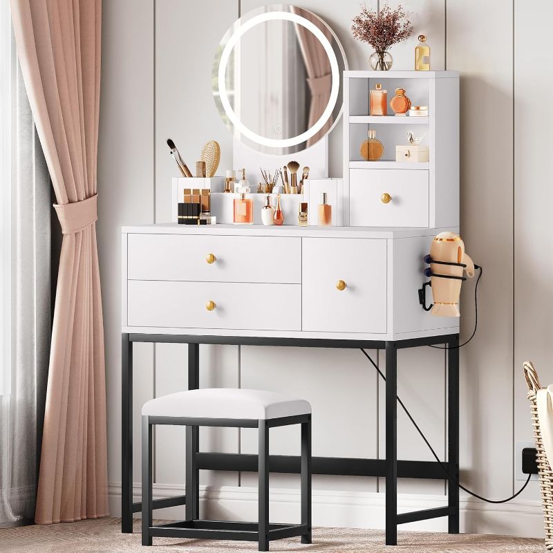 Photo 1 of **READ NOTES***
YITAHOME Makeup Vanity Desk with Mirror and Lights, Small Vanity Makeup Table for Bedroom with Lots Storage, 3 Lighting Modes, White
