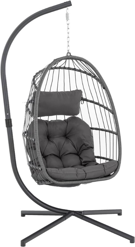 Photo 1 of ***NONREFUNDABLE - THIS SALE FINAL -  PARTS ONLY - SEE COMMENTS***
Yechen Indoor Outdoor Egg Hanging Chair with Stand, Patio Wicker Swing Egg Chair Indoor Swinging Chair Outdoor Hammock Egg Chair 350lbs Capacity for Patio Bedroom Balcony, Charcoal Grey (E