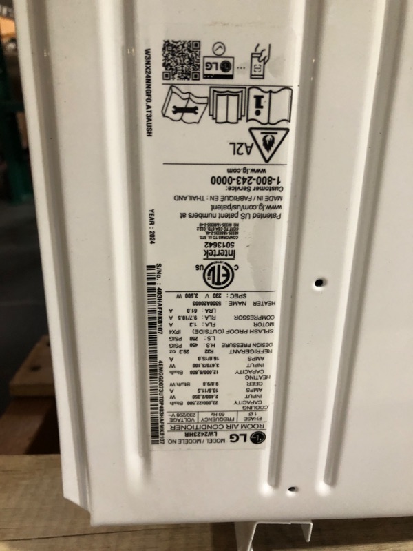 Photo 4 of ***USED - DIRTY - NO PACKAGING - LIKELY MISSING PARTS - UNABLE TO TEST - NON-STANDARD OUTLET - SEE PICTURES***
LG 23,000 BTU 230V Window Air Conditioner Cools 1400 Sq. Ft. with Heater and Remote in White