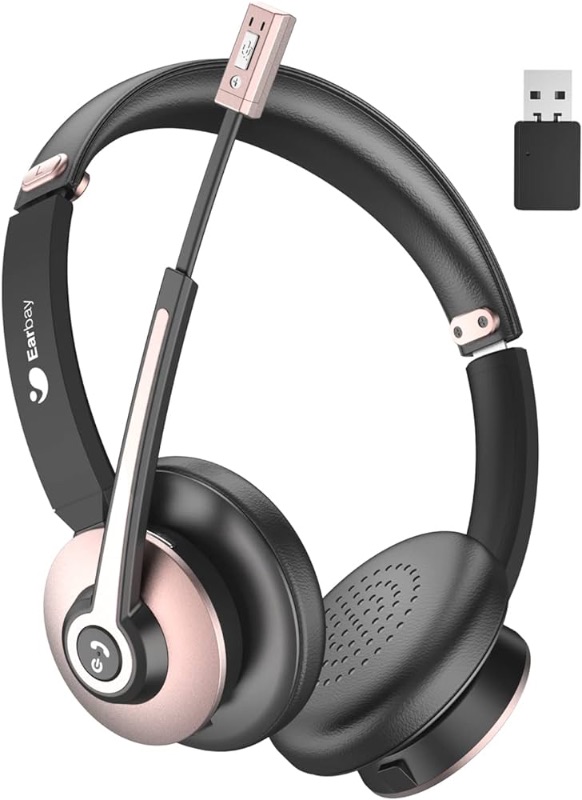 Photo 1 of ***READ NOTES***
Earbay Bluetooth Headset with Microphone, Wireless Headset with Noise Cancelling Mic, On Ear Headphone with USB Dongle & Mute Button, 26hrs Talk time for PC/Office/Zoom/Skype Rose Gold