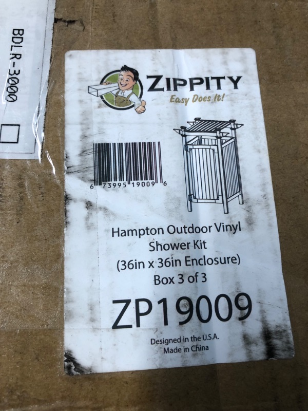 Photo 1 of ***PARTIAL SET - BOX 3 OF 3 ONLY - CANNOT BE FULLY ASSEMBLED - SEE PICTURES***
89in H x 62in W x 47in L (1 Enclosure) Zippity Hampton Outdoor Shower Enclosure Kit with Door, White Vinyl Privacy Stall for Pool Showers, Outside Changing Room for Backyard, Z