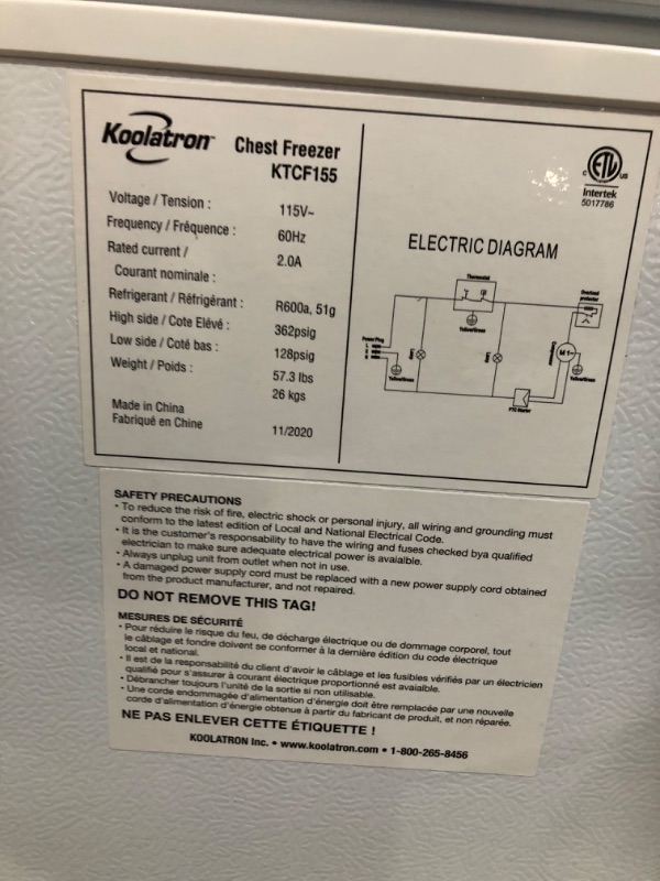 Photo 5 of **PARTS ONLY NON REFUNDABLE**READ NOTES**
Chest Freezer Small Deep Freezer 3.5 Cu.Ft Mini Freezers Top Door Freezer Adjustable 7 Thermostat Removable Basket for Garage Basement Apartment Kitchen RV