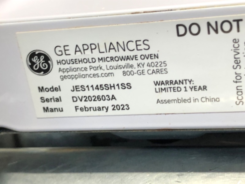 Photo 8 of ***NONREFUNDABLE - THIS SALE FINAL -  PARTS ONLY - SEE COMMENTS***
GE JES1145SHSS 1.1 Cu. Ft. Capacity Countertop Microwave, Stainless Steel