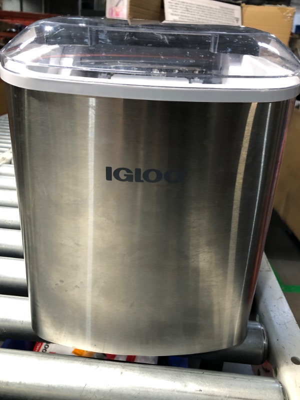 Photo 2 of ***SEE NOTES*** Igloo Electric Countertop Ice Maker Machine - Automatic and Portable - 26 Pounds in 24 Hours - Ice Cube Maker - Ice Scoop and Basket - Ideal for Iced Coffee and Cocktails - Stainless Steel New: Stainless Steel Ice Maker