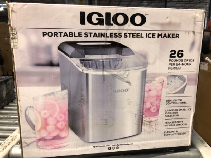 Photo 5 of ***SEE NOTES*** Igloo Electric Countertop Ice Maker Machine - Automatic and Portable - 26 Pounds in 24 Hours - Ice Cube Maker - Ice Scoop and Basket - Ideal for Iced Coffee and Cocktails - Stainless Steel New: Stainless Steel Ice Maker