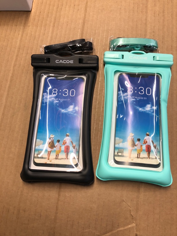 Photo 2 of [Floatable]CACOE Floating Universal IPX8 Waterproof Phone case 2 Pack-Up to 7.0",Adjustable Neck Lanyard Phone Pouch,Phone Dry Bags for Vacation Beach Pool Kayak Cruise Travel Essentials?Black+Green? Black+Green Up to 7.0"-Floatable