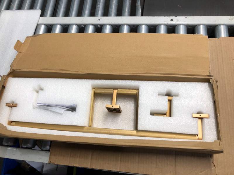 Photo 2 of (MISSING PARTS) 
TQKAG 5-Piece Bathroom Accessories Set Brushed Gold Bathroom Hardware Set SUS304 Stainless Steel Classic Wall Mounted Towel Bar Sets 23.6" Towel Rack for Bathroom, Brushed Gold