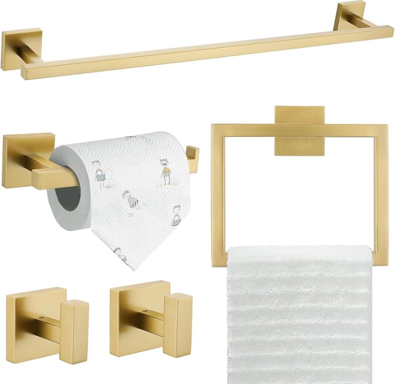 Photo 1 of (MISSING PARTS) 
TQKAG 5-Piece Bathroom Accessories Set Brushed Gold Bathroom Hardware Set SUS304 Stainless Steel Classic Wall Mounted Towel Bar Sets 23.6" Towel Rack for Bathroom, Brushed Gold