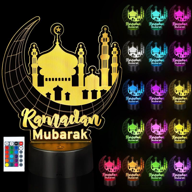 Photo 1 of **BUNDLE**(2 qty) Ramadan Mubarak Night Lights,16 Colores Eid Al Fitr Lights Decorations, Islam 3D LED Light with Remote Control for Bedroom Home Eid Al Fitr Party Muslim Friends Gifts(Character Style)