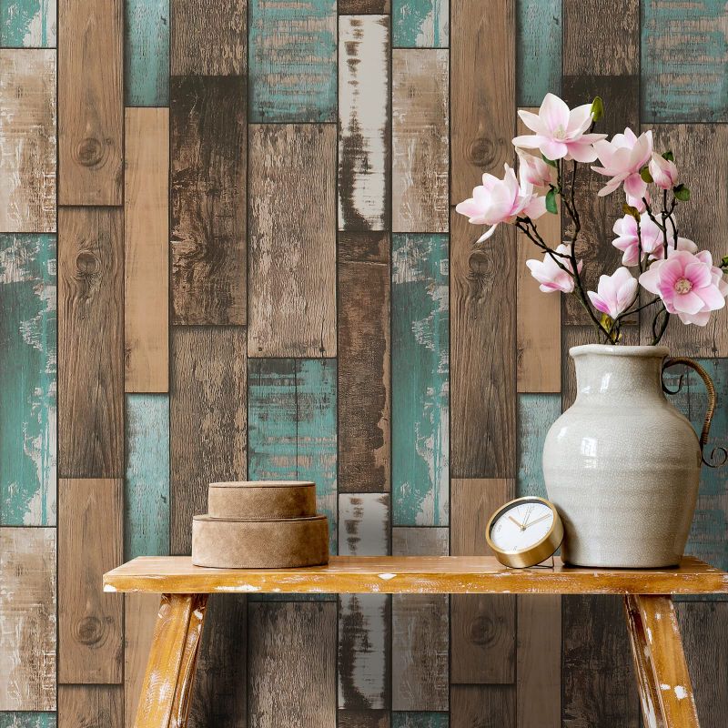 Photo 1 of **BUNDLE**(3 qty)17.7''x100'' Wood Wallpaper Rustic Distressed Wood Peel and Stick Wallpaper Self Adhesive Removable