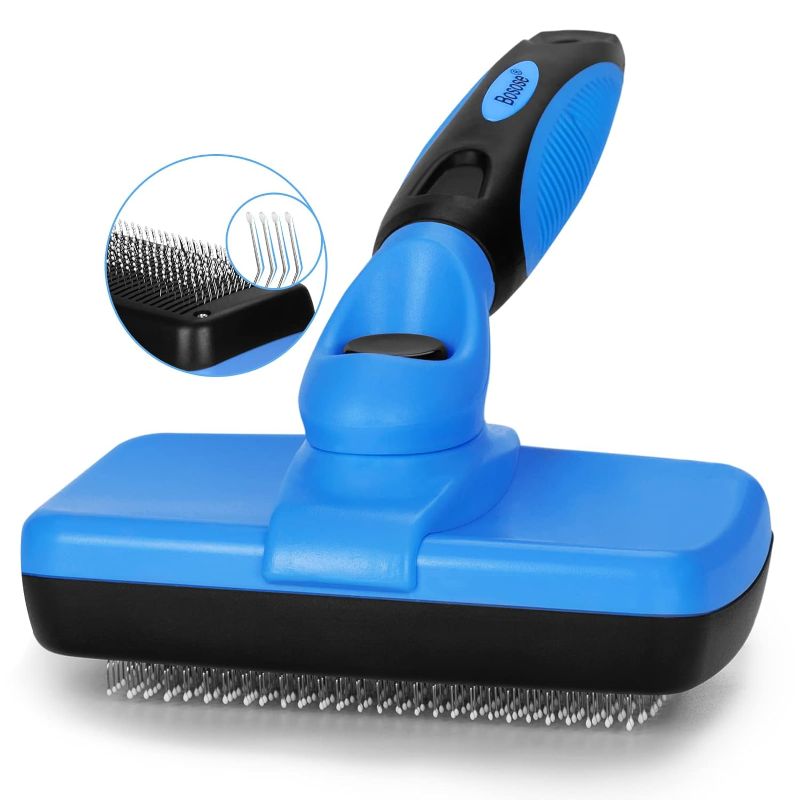 Photo 1 of (Pack Of 3) Slicker Brush - Self Cleaning Hair Brush for Dogs, Cats & Bunny - Grooming & Shedding Tool for All Pets - Non Slip Rubber Handle & Soft Bristles - Unisex, Blue