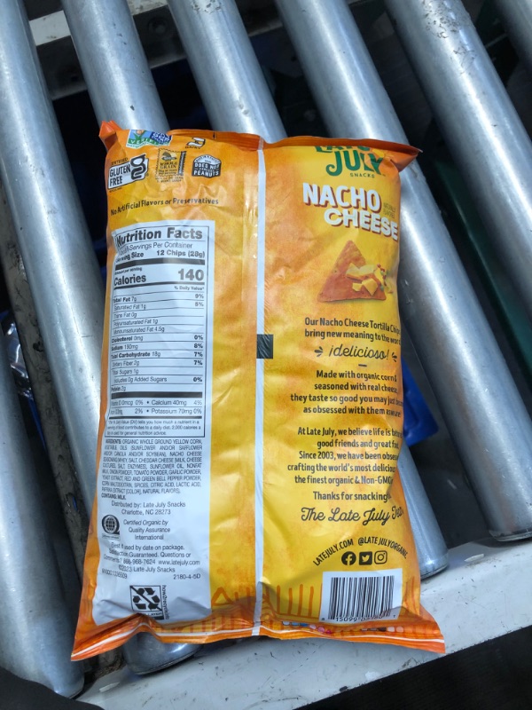 Photo 2 of  (Pack Of 4) ( EXP; 06/07/24) Late July Snacks Nacho Cheese Tortilla Chips, 7.8 oz Bag