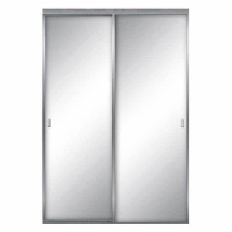 Photo 1 of (2 Included) 48 in. x 81 in. Aurora Brushed Nickel Aluminum Frame Mirrored Interior Sliding Closet Door