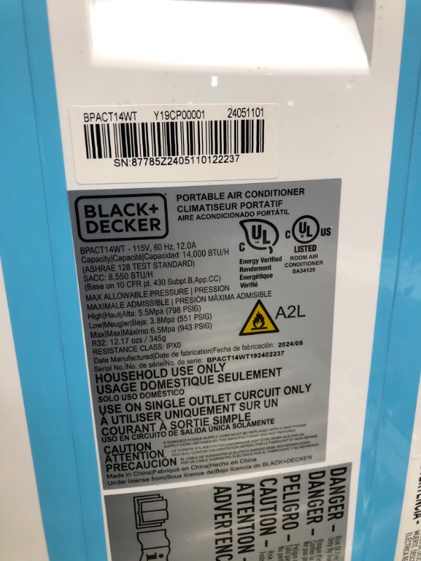 Photo 9 of ***DAMAGE TO PAINT***BLACK+DECKER Air Conditioner, 14,000 BTU Air Conditioner Portable for Room up to 700 Sq. Ft. with Remote Control, White