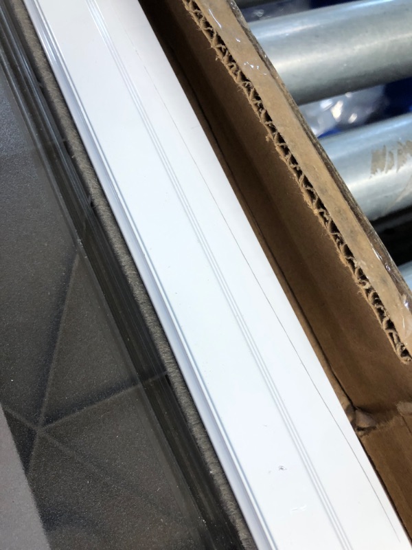 Photo 7 of ***USED - DENTED AND WARPED - SEE PICTURES - LIKELY MISSING PARTS***
PetSafe 1-Piece Sliding Glass Pet Door for Dogs & Cats- Adjustable Height 75 7/8" to 81"-Medium, White, No-Cut DIY Install Aluminum Patio Panel Insert, Great for Renters or Seasonal Inst