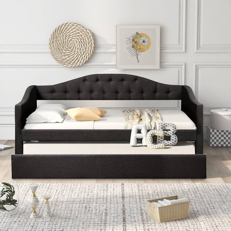 Photo 1 of ****STOCK PHOTO FOR REFERENCE ONLY****
Flieks Twin Upholstered Daybed, Linen Fabric Upholstered Tufted Sofa Bed with Trundle, Sofa Bed Trundle Daybed with Wood Frame?Dark Gray