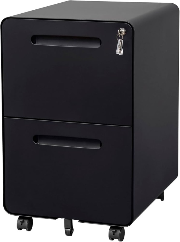 Photo 1 of ***DRAWERS DO NOT WORK DUE TO DENT****
2 Drawer Mobile File Cabinet with Lock,Under Desk Metal Filing Cabinet for Home Office fits Legal/Letter,Fully Assembled Except Wheels,Black