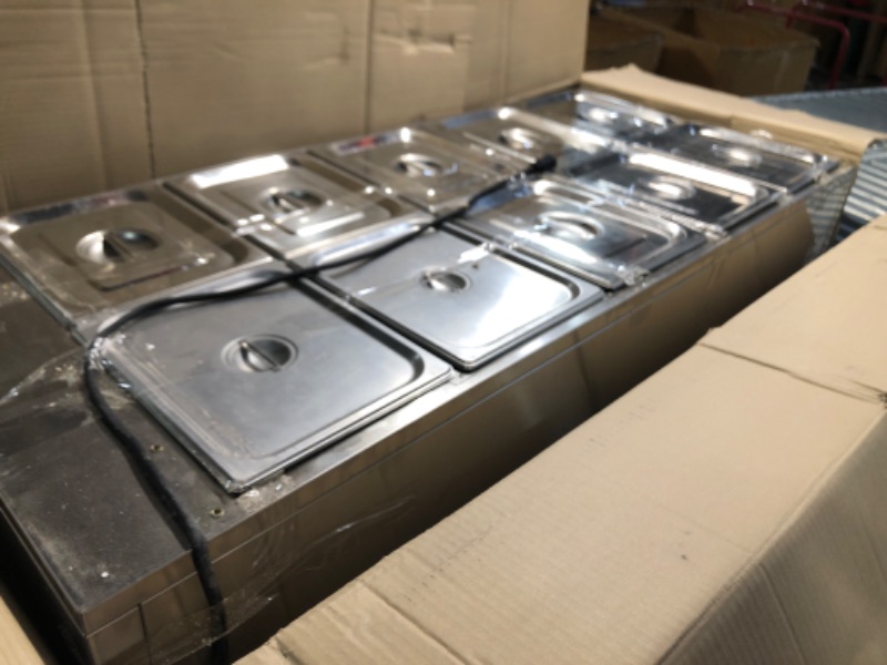 Photo 2 of **HEAVILY USED** VEVOR 10-Pan Commercial Food Warmer, 10 x 12QT Electric Steam Table with Tempered Glass Cover, 1800W Silver
