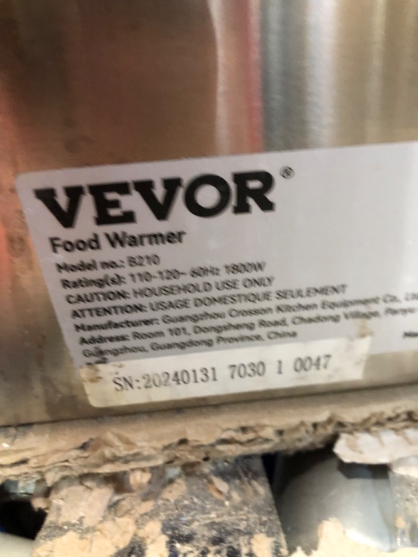 Photo 4 of **HEAVILY USED** VEVOR 10-Pan Commercial Food Warmer, 10 x 12QT Electric Steam Table with Tempered Glass Cover, 1800W Silver
