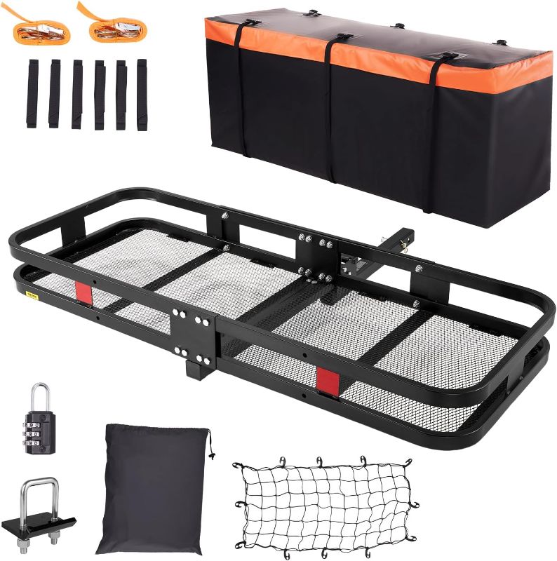 Photo 1 of ***STOCK PHOTO FOR REFERENCE ONLY/ missing parts ***
VEVOR 60x24x6 in Hitch Mount Cargo Carrier, 500lb Capacity Folding Trailer Hitch Cargo Basket & Waterproof Cargo Bag, Luggage Carrier Rack Fits 2" Hitch Receiver with Cargo Net for SUV Truck Pickup