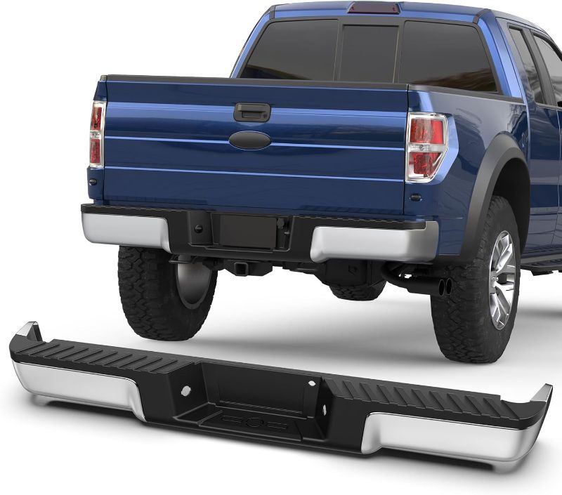 Photo 1 of ***USED - LIKELY MISSING PARTS - UNABLE TO VERIFY FUNCTIONALITY***
Chrome Rear Step Bumper Assembly Compatible for 2009 2010 2011 2012 2013 2014 Ford F-150 F150 Pickup WITHOUT Parking Sensor Holes Steel Complete Back Bumpers