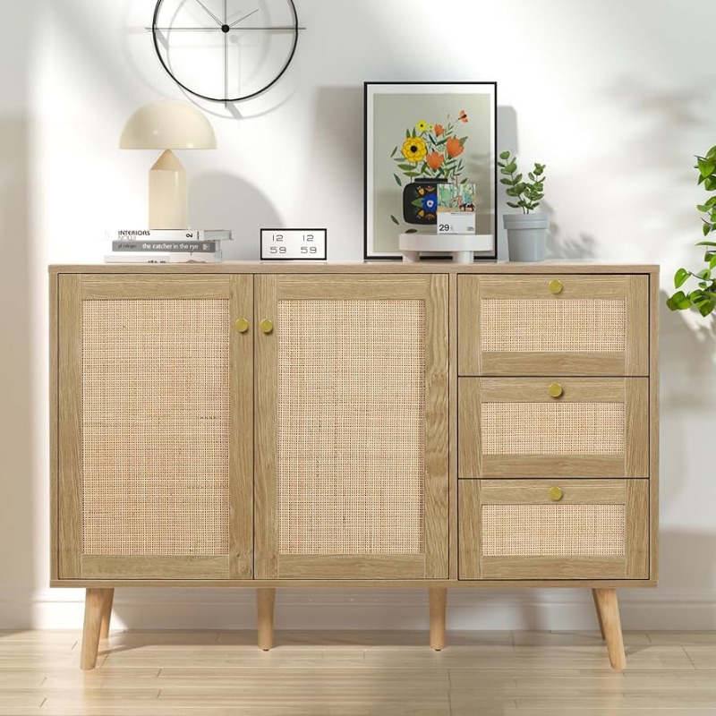 Photo 1 of ***STOCK PHOTO FOR REFERENCE ONLY***
Anmytek Rattan Sideboard Buffet Cabinet with 2 Doors and 3 Drawers, Buffet Cabinet with Storage Wood Credenza Storage Cabinet for Living Room Dining Room Hallway Kitchen, White