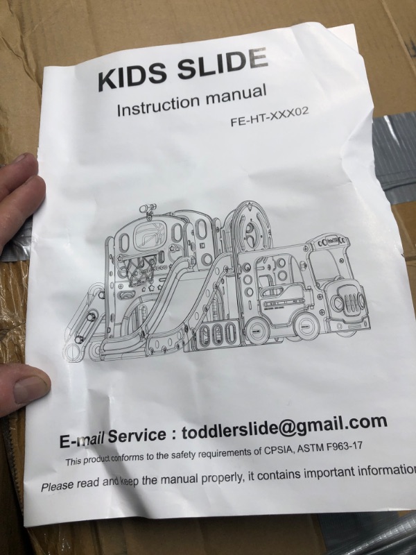 Photo 1 of ***USED - DAMAGED - MISSING PARTS - SEE COMMENTS***
10 in 1 Toddler Slide, Kid Slide for Toddlers Age 1+ with Ring Toss, Basketball Hoop and Bus Play House, Indoor Outdoor Slide Toddler Playset Toddler Playground Beige Coffee with Bus