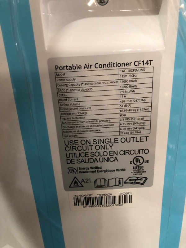 Photo 7 of ***USED - LIKELY MISSING PARTS - UNABLE TO VERIFY FUNCTIONALITY***
Acekool Portable Air Conditioner CF14T Model TAC-10CPD/DM7