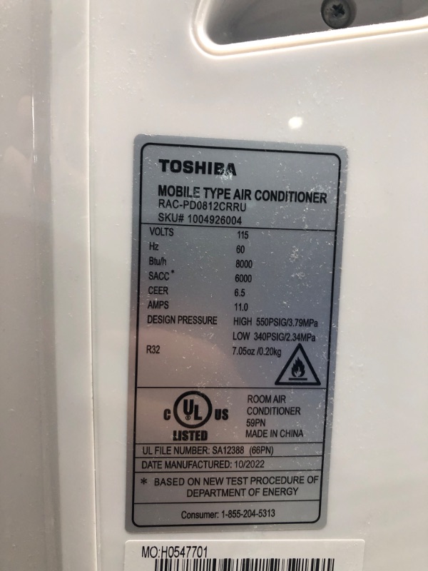 Photo 8 of ***MINOR DAMANGE TO PLUG.  SEE PHOTOS***
Toshiba 8,000 BTU 115-Volt Portable Air Conditioner with Dehumidifier