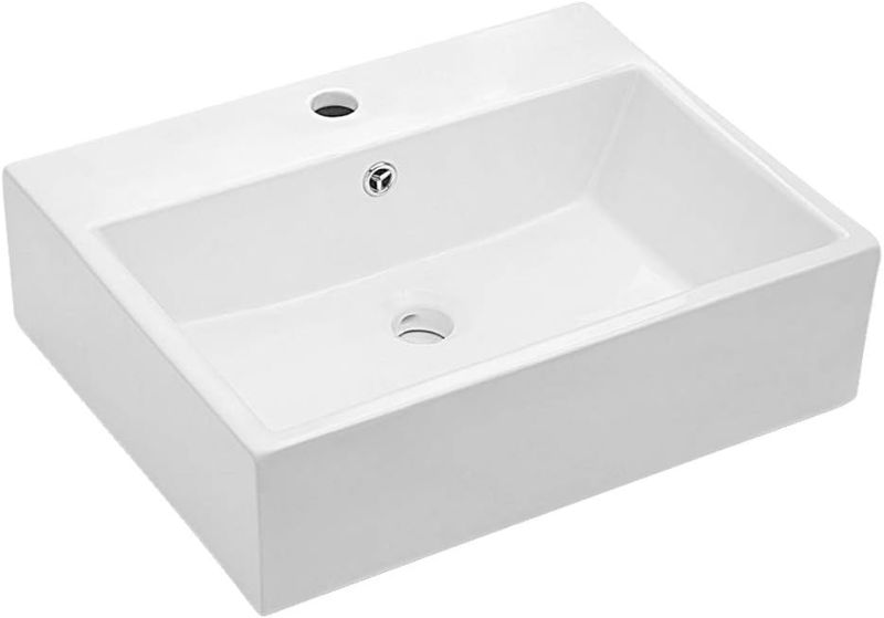 Photo 1 of ***MINOR DAMAGE. SEE PHOTOS***
***NO MOUNTING OR INSTALLATION HARDWARE INCLUDED***
Floating Bathroom Sink Wall Mounted - Lordear 23.5"x18.5" Bathroom Vessel Sink Free Standing Wall Hung Sink Rectangle White Porcelain Ceramic Vessel Vanity Sink Art Basin w