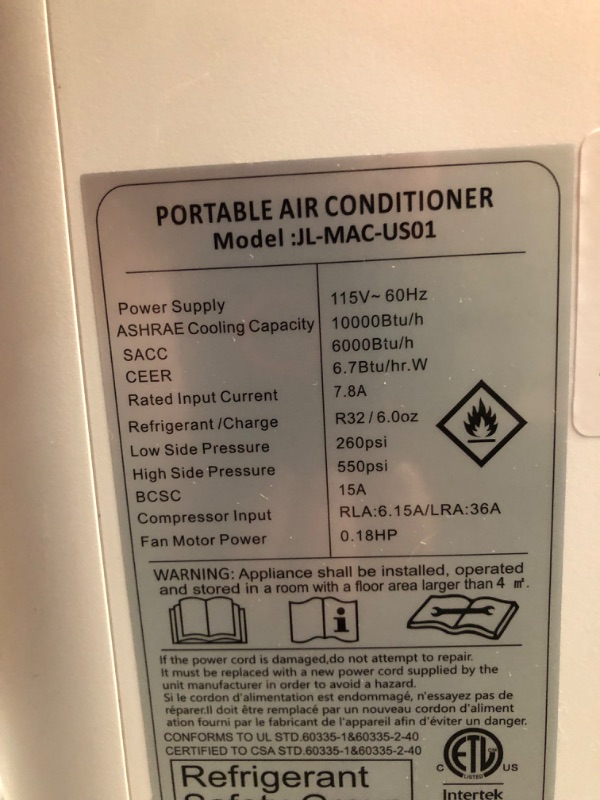 Photo 7 of ***USED - LIKELY MISSING PARTS - UNABLE TO VERIFY FUNCTIONALITY***
Portable Air Conditioners, 10000 BTU Portable AC for Room up to 450 Sq. Ft., 3-in-1 AC Unit, Dehumidifier & Fan with Digital Display, Remote Control, Window Installation Kit, 24H Timer, Sl