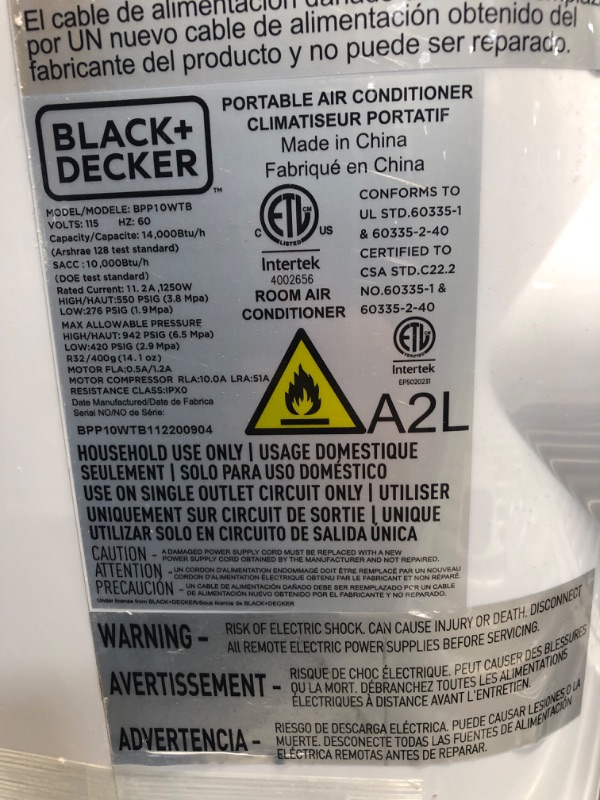 Photo 3 of ***MINOR DAMAGE TO WINDOW ADAPTER PANEL. SEE PHOTOS***
BLACK+DECKER Portable Air Conditioner 10000BTU