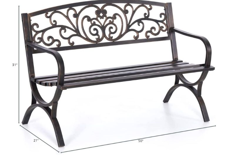 Photo 2 of  MFSTUDIO 50 Inches Outdoor Garden Bench,Cast Iron Metal Frame Floral Pattern Bronze